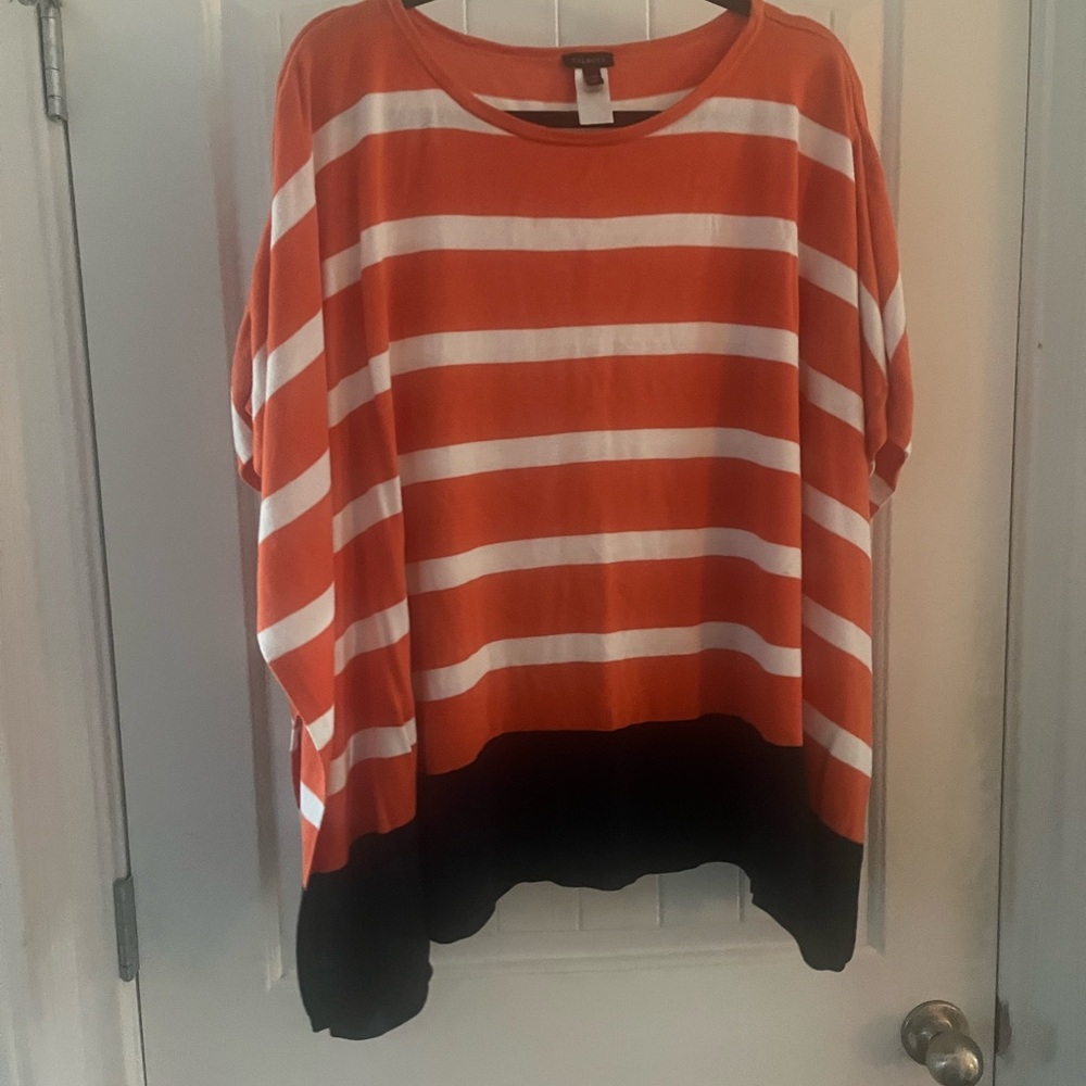 Talbots summer sweater.  Orange/white/navy. Sz. L/XL excellent condition.